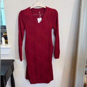 NWT Burgundy Maternity Dress Ribbed V-Neck Long Sleeve